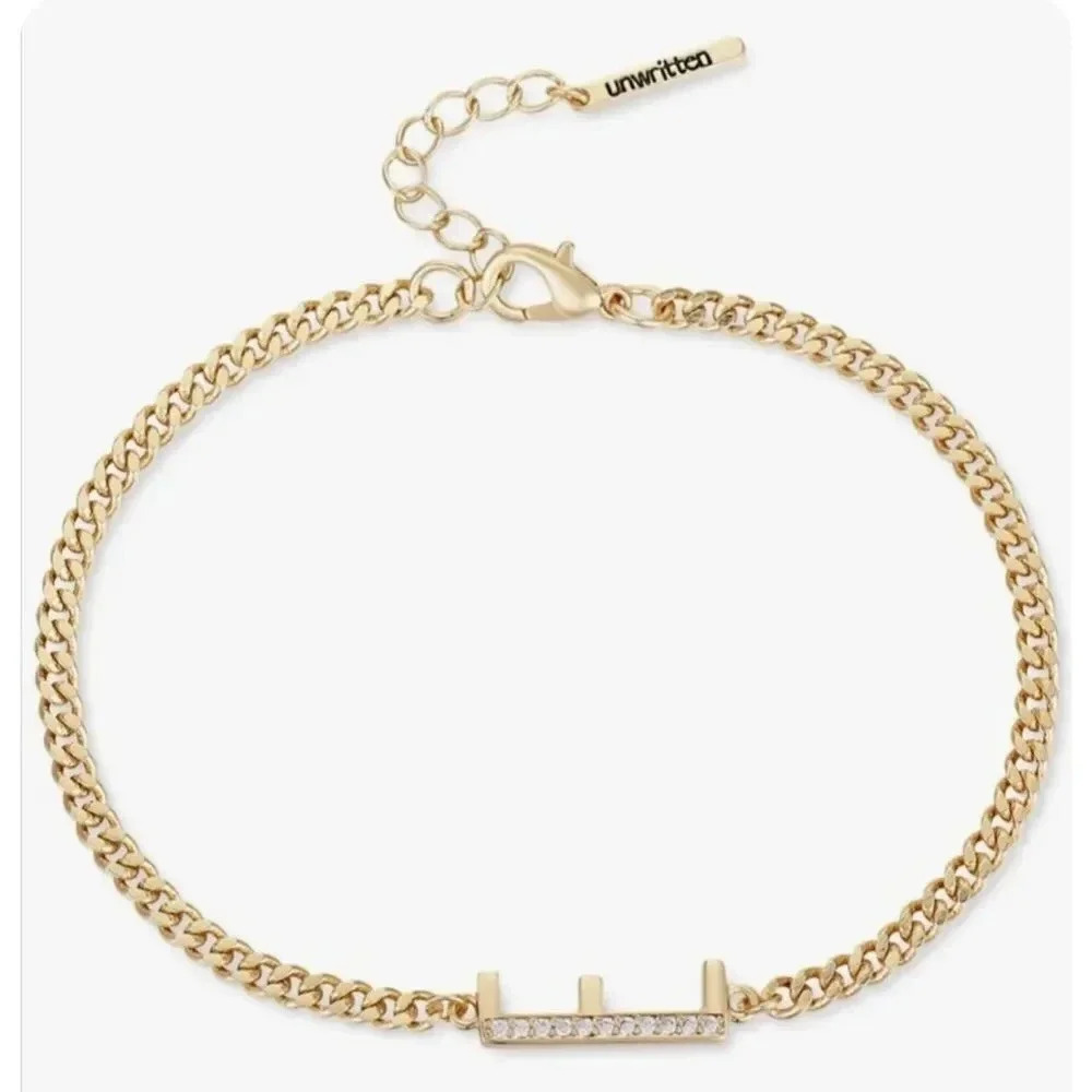 E Initial Cubic Zirconia Unwritten Crystal Bracelet in Gold Plate NWT